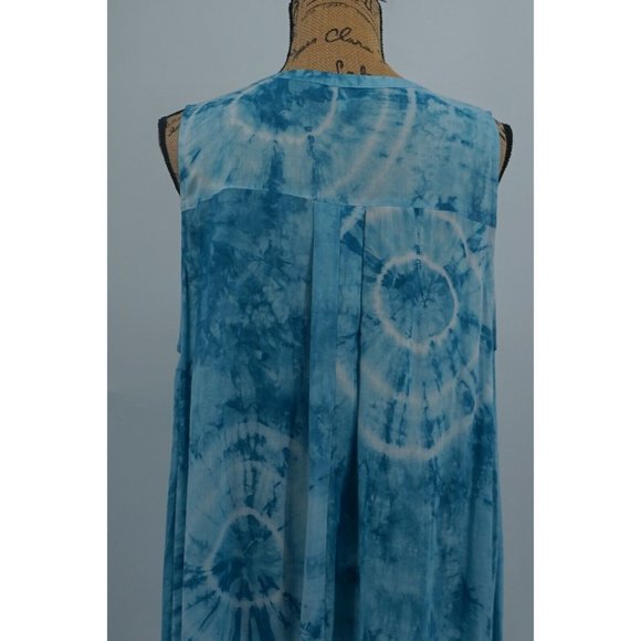 Umgee FLORAL SWING DRESS Women Extra Large Tie Dye Blue Sleeveless Lightweight - Picture 7 of 9